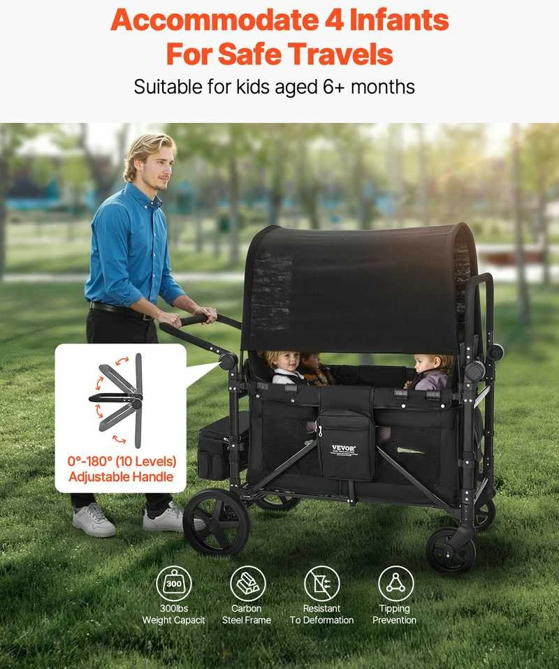 VEVOR Vežimėlis keturiems vaikams sulankstomas