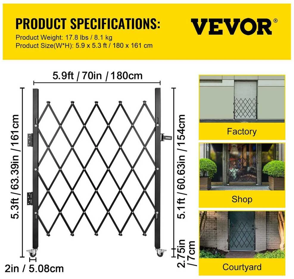 VEVOR Vienguba sulankstoma apsaugos grotelė 1,5m x 1,68m