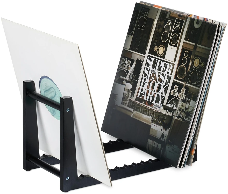 Relaxdays Vinilo plokštelių laikiklis juodas