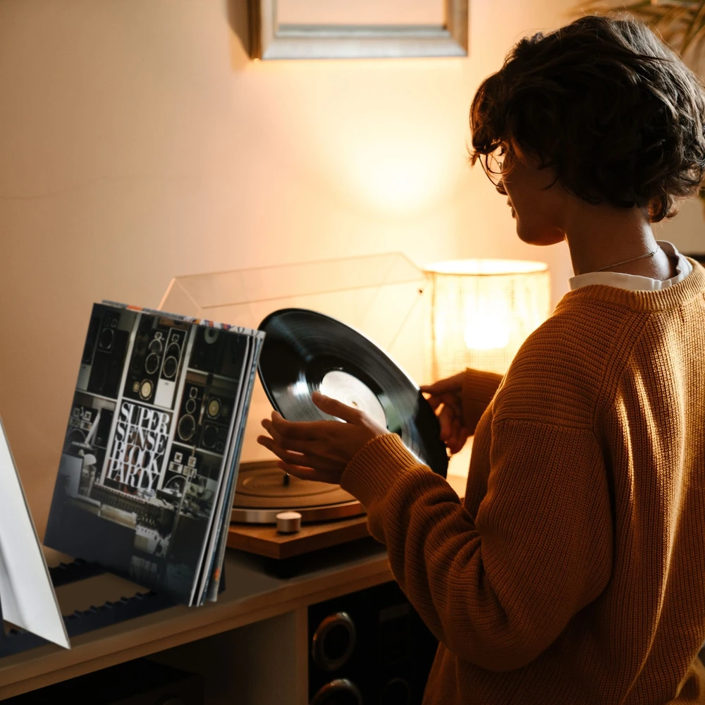 Relaxdays Vinilo plokštelių laikiklis juodas