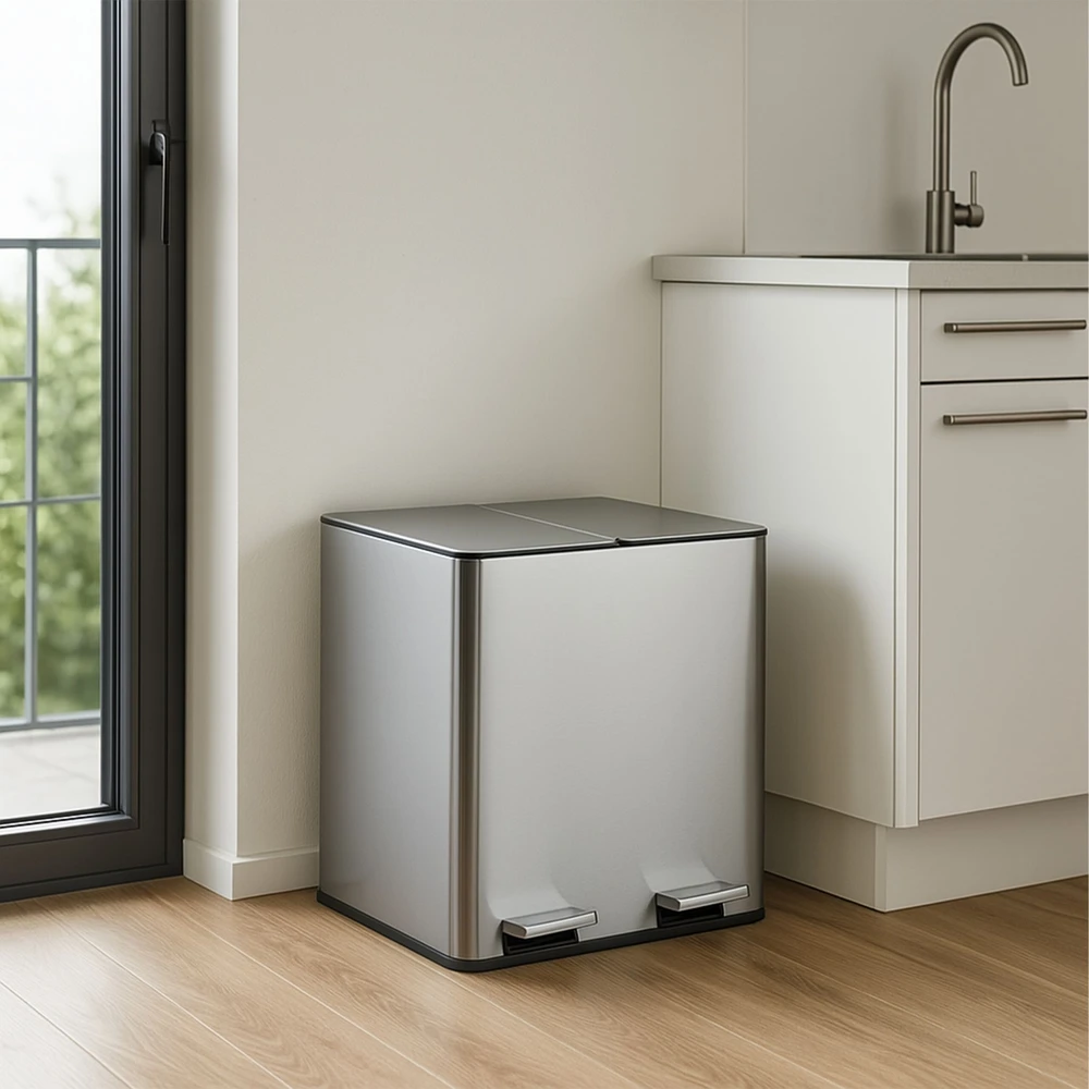 Relaxdays Virtuvinė šiukšliadėžė su kvapų filtru 2x 15L