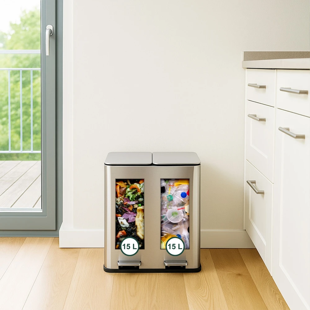 Relaxdays Virtuvinė šiukšliadėžė su kvapų filtru 2x 15L