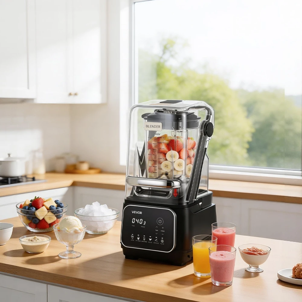 VEVOR Virtuvinis blenderis su ekranu 2L, 2200W, juodas