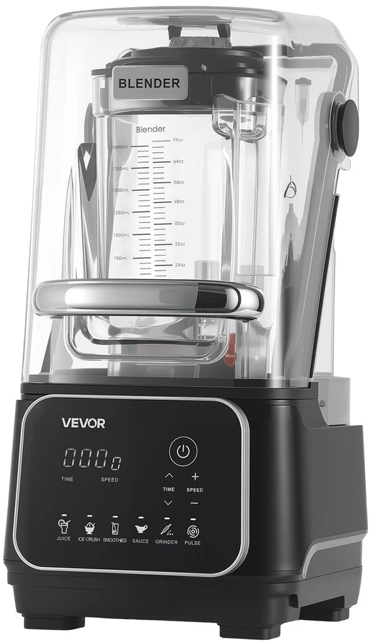 VEVOR Virtuvinis blenderis su ekranu 2L, 2200W, juodas