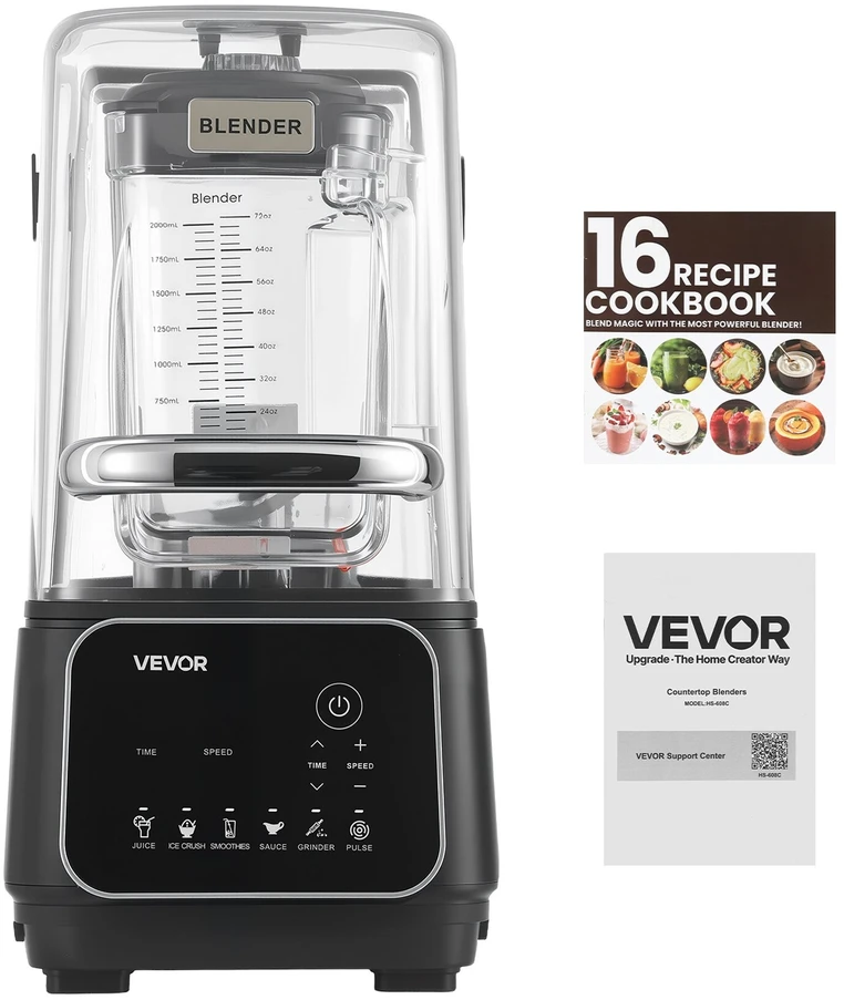 VEVOR Virtuvinis blenderis su ekranu 2L, 2200W, juodas