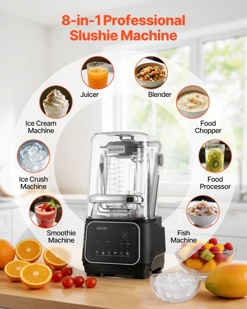 VEVOR Virtuvinis blenderis su ekranu 2L, 2200W, juodas