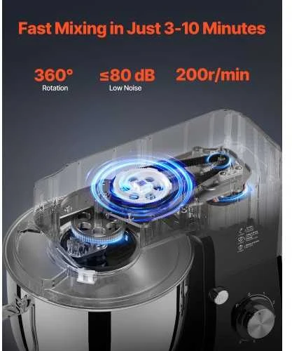 Plakiklis VEVOR Virtuvinis maišytuvas 7.84 L 1400W 6 greičiai