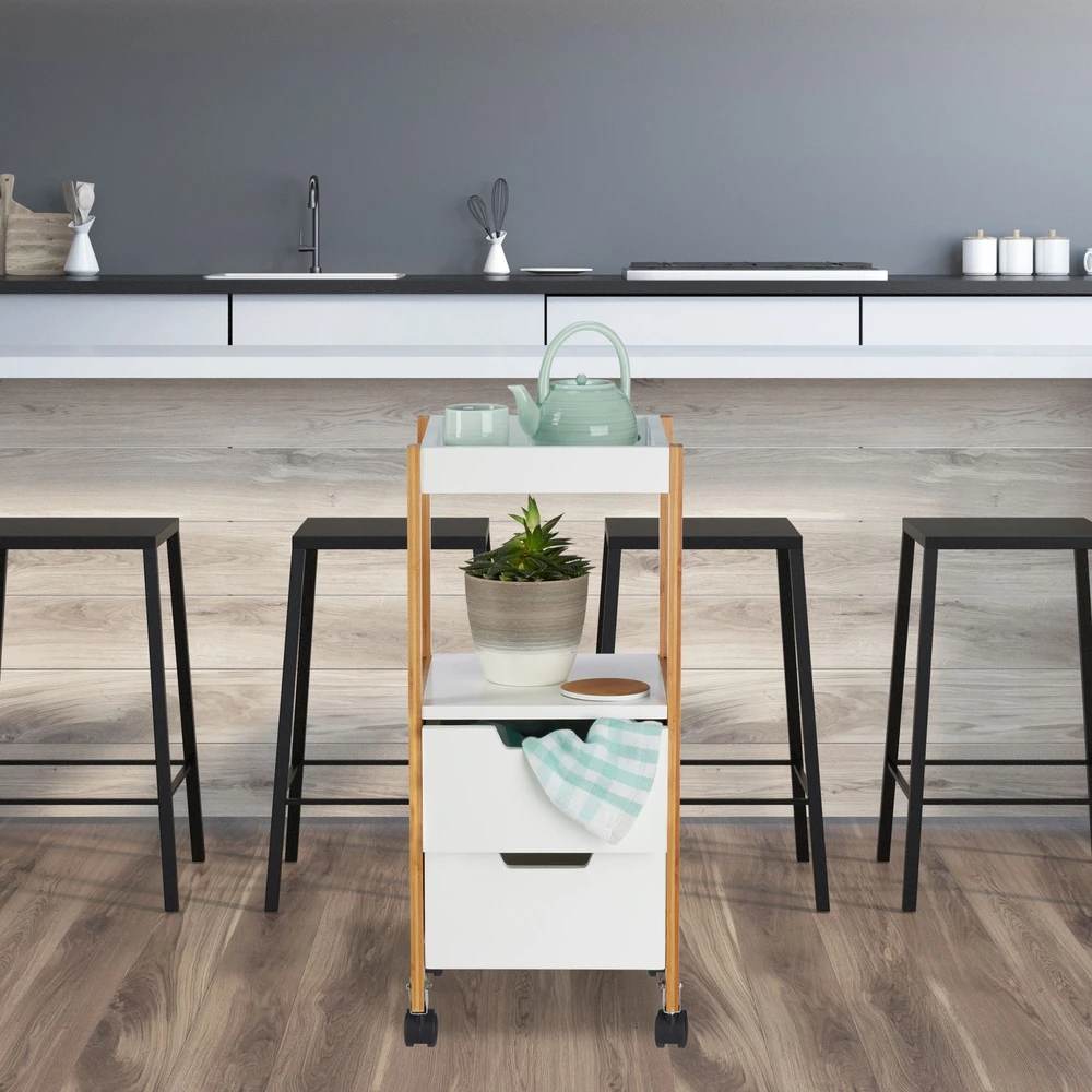 Relaxdays Virtuvinis vežimėlis su stalčiais