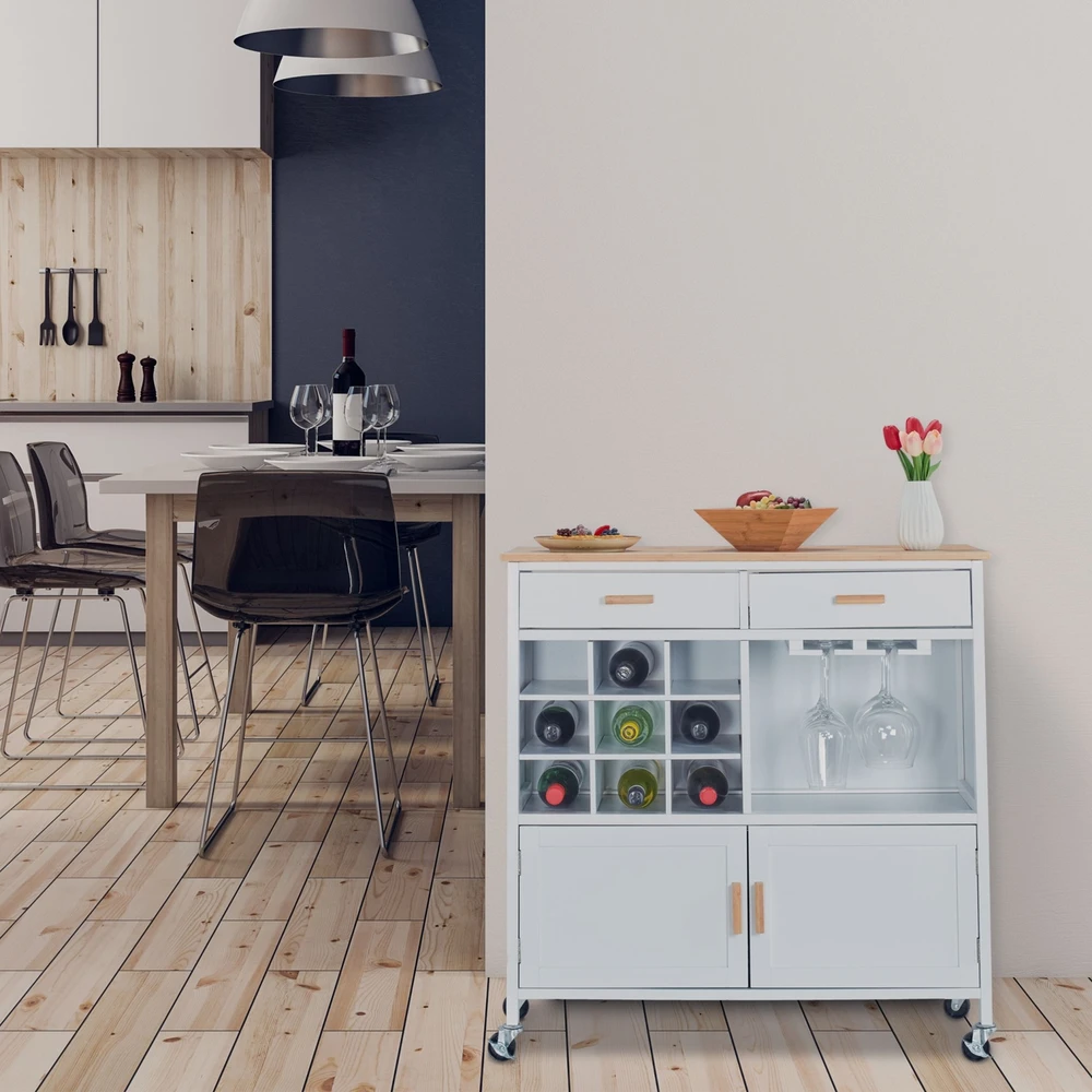 Relaxdays Virtuvinis vežimėlis su vyno laikikliu