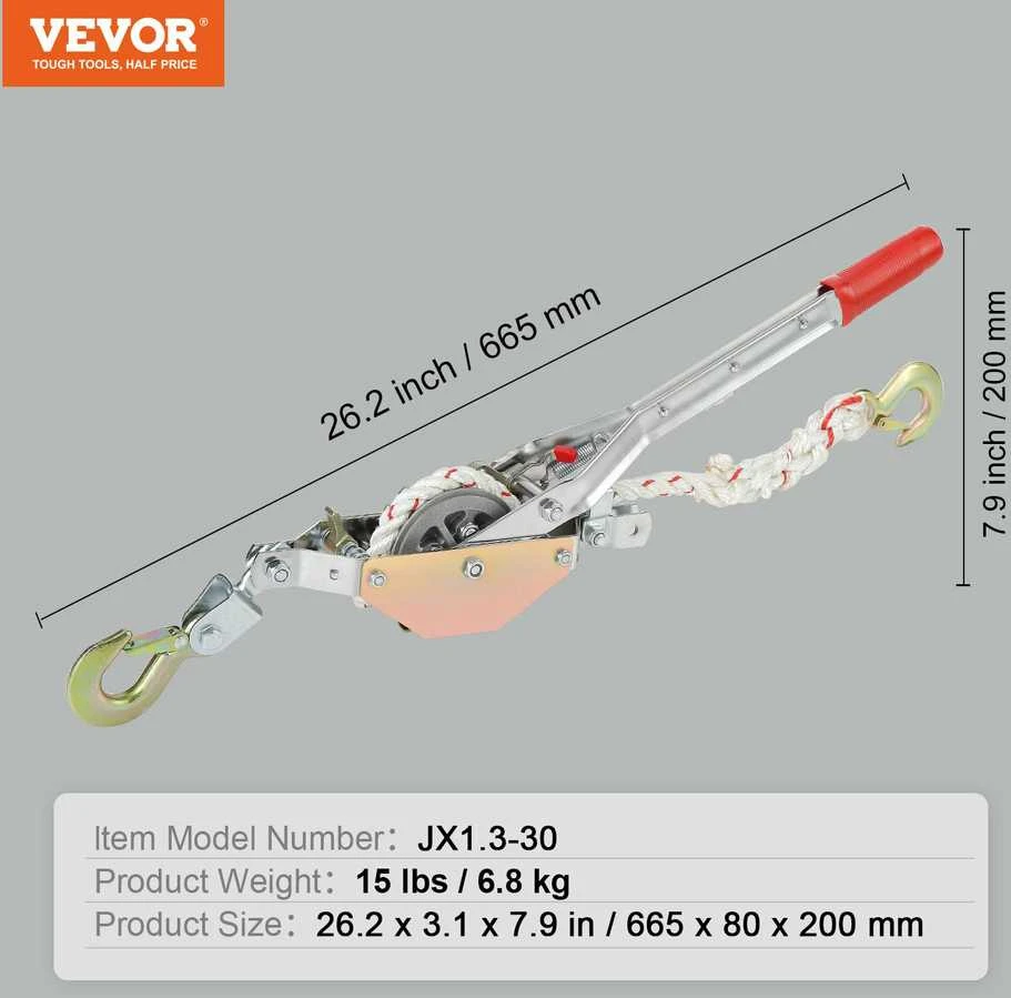 VEVOR Virvės traukiklis 750 kg su 30 m virve