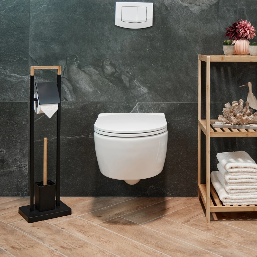 Relaxdays WC rinkinys iš bambuko ir nerūdijančio plieno