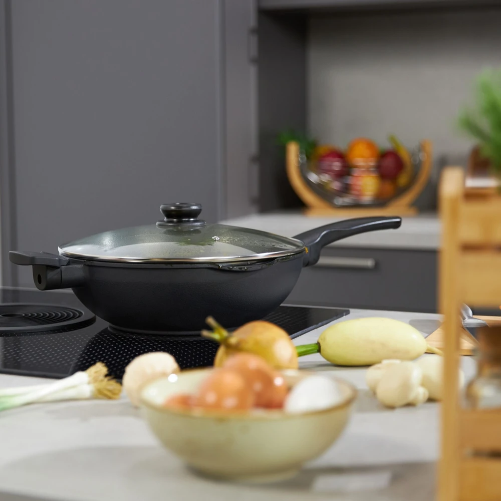 Relaxdays Wok keptuvė su dangčiu 30 cm