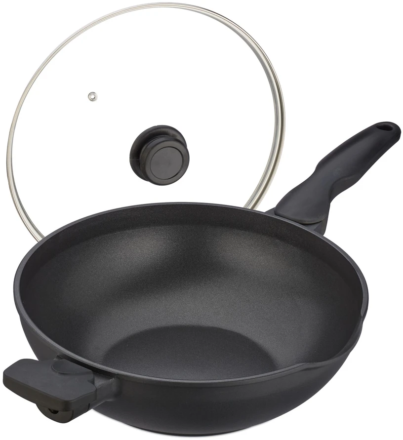 Relaxdays Wok keptuvė su dangčiu 30 cm