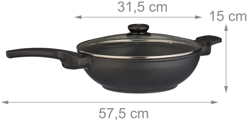 Relaxdays Wok keptuvė su dangčiu 30 cm