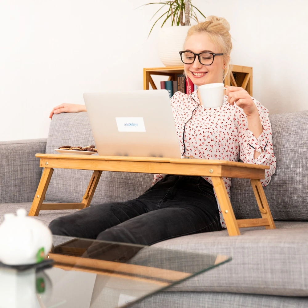 Relaxdays XL bambukinis nešiojamojo kompiuterio stalas