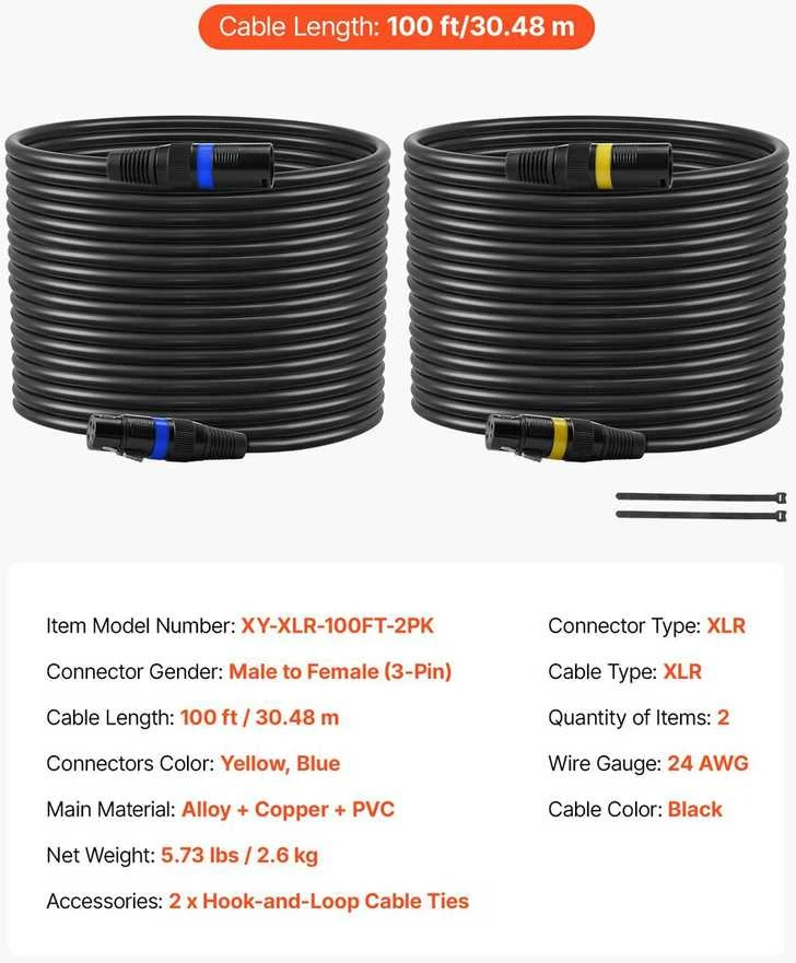 VEVOR XLR laidas 30,48 m mikrofonams