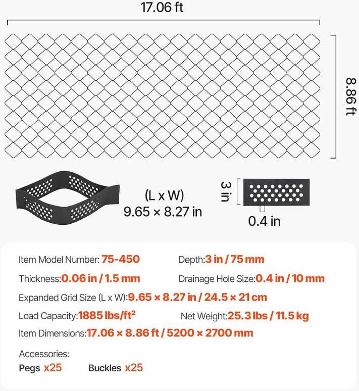 Vevor Žemės tinklelis žvyro sutvirtinimui 5200x2700 mm