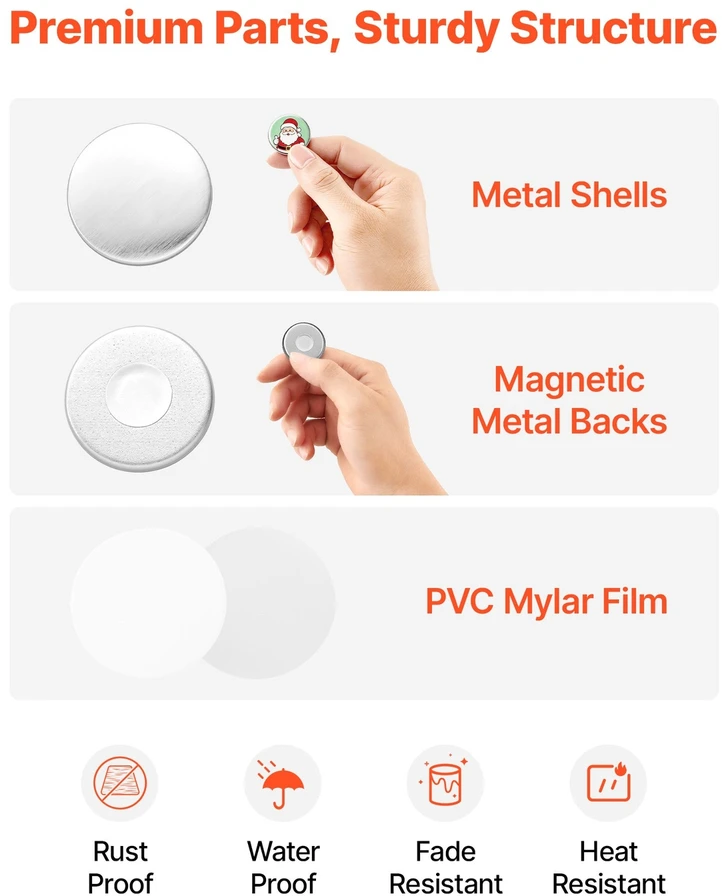 VEVOR Ženkliukų gaminimo rinkinys 50 vnt. 32 mm magnetams