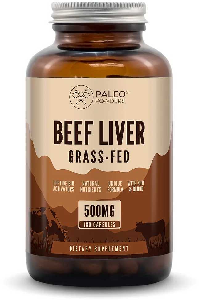 Paleo Powders natūralios jaučio kepenėlės, B12 vitamino šaltinis, 180 kaps.