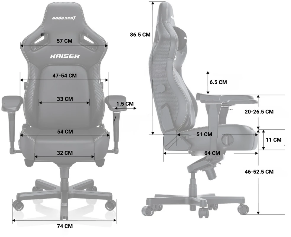 Žaidimų kėdė AndaSeat Kaiser 4 XL, juodos spalvos, medžiaga: audinys