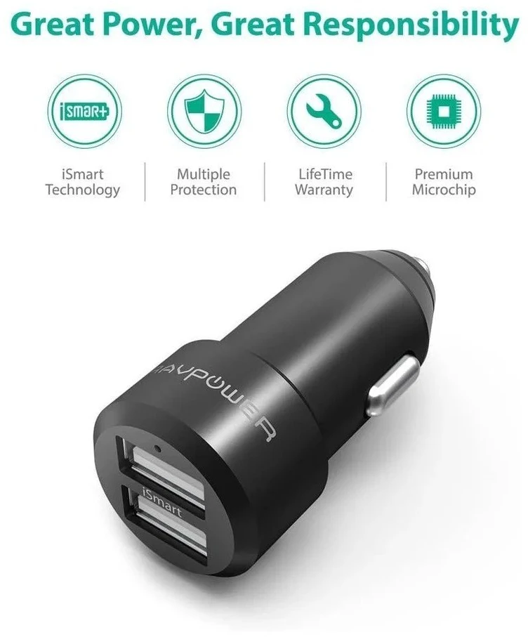 RAVPower RP-VC006 24W Dual Port Car Charger Juodas Offline