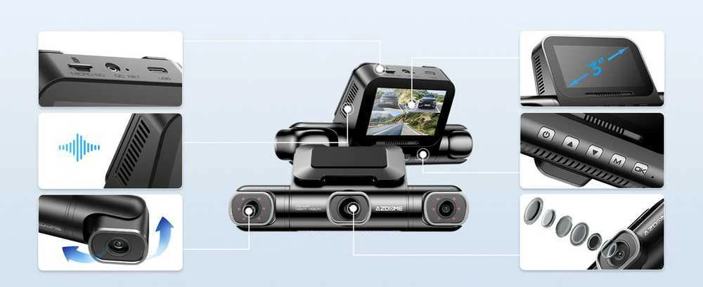 AZDome M660 2K 1440p + 3x 1080p, GPS, Wi-Fi, 128GB, valdymas balsu - vaizdo registratorius su keturiomis kameromis