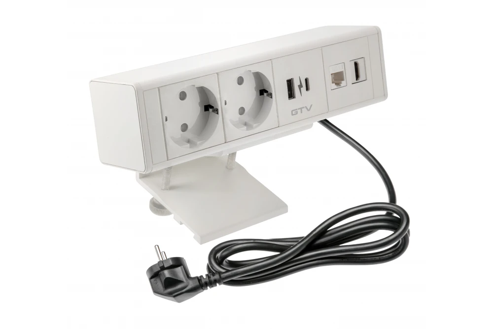 Baldų lizdas BAR, 2x schuko lizdas, 1xUSB A, 1xUSB C. 1xRJ45, 1xHDMI,, kabelis 1,5 m, vnt.