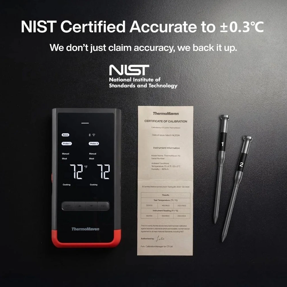Belaidis mėsos termometras Thermomaven P2, su 2 zondais ir ekranu, Bluetooth ir Wi-Fi, juodas