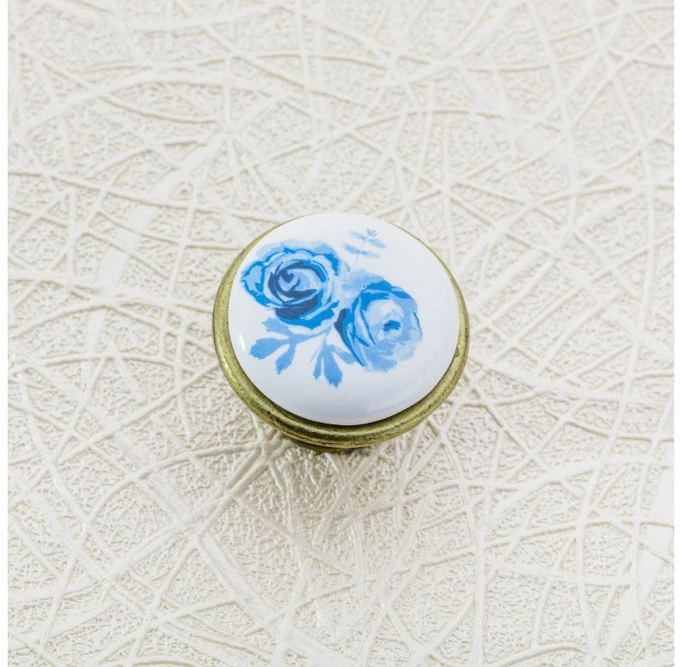 Blue Porcelain knob 0728-J4 A-Mėlyna Rose antyque sidabrinis