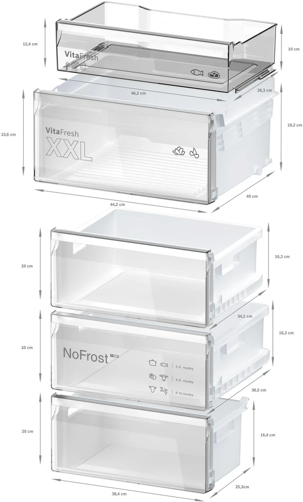 Bosch KGN39VXCT Serija 4, Laisvai statomas šaldytuvas-šaldiklis su šaldiklio skyriumi apačioje, 203 x 60 cm, Juodas šlif (Pažeista pakuotė)