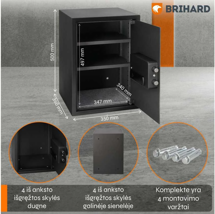 Brihard Business XL Biometric Black Pearl biuro seifas
