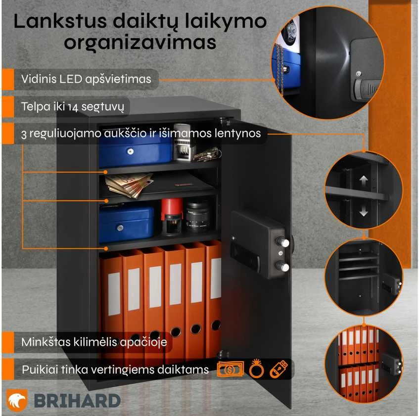 Brihard Business XXL Biometric Black Pearl biuro seifas