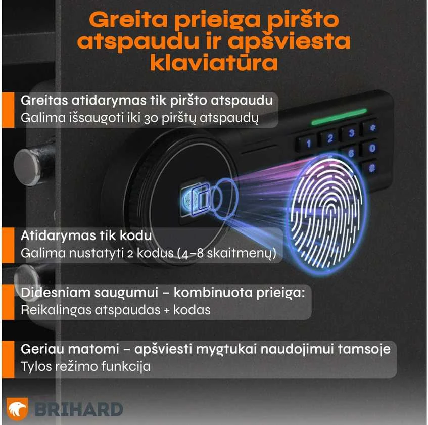 Brihard Business XXL Biometric Black Pearl biuro seifas