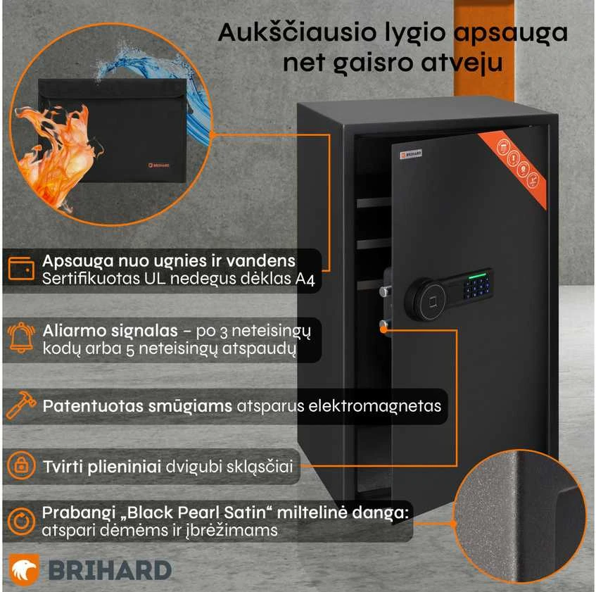Brihard Business XXL Biometric Black Pearl biuro seifas
