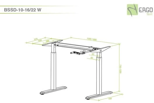 BSSD-10-16/22 W Manual Sit-Stand Desk Frame, Baltas, 73 to 123 x 100 to 160cm