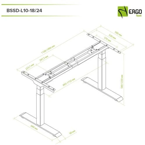 BSSD-L10-18/24 W Dual Motor Electric Sit-Stand Desk Frame, 3-Stage, baltas