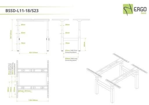 BSSD-L11-18/S23 G Motorized Electric Sit-Stand Desk Frame for Two Tabletops, 580–1230 mm, pilkas