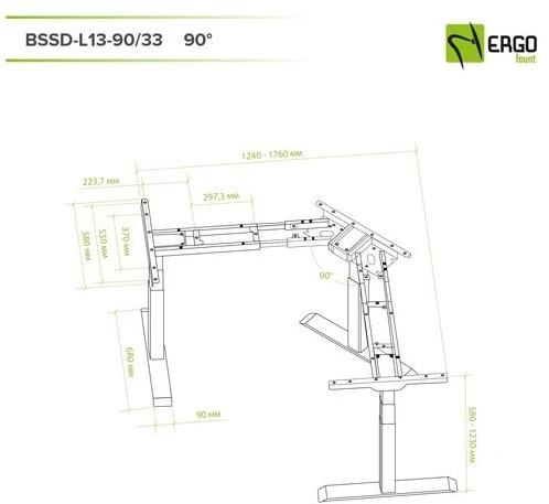 BSSD-L13-90/33 B Triple Motor Electric Sit-Stand Desk Frame, 3-Stage, juodas