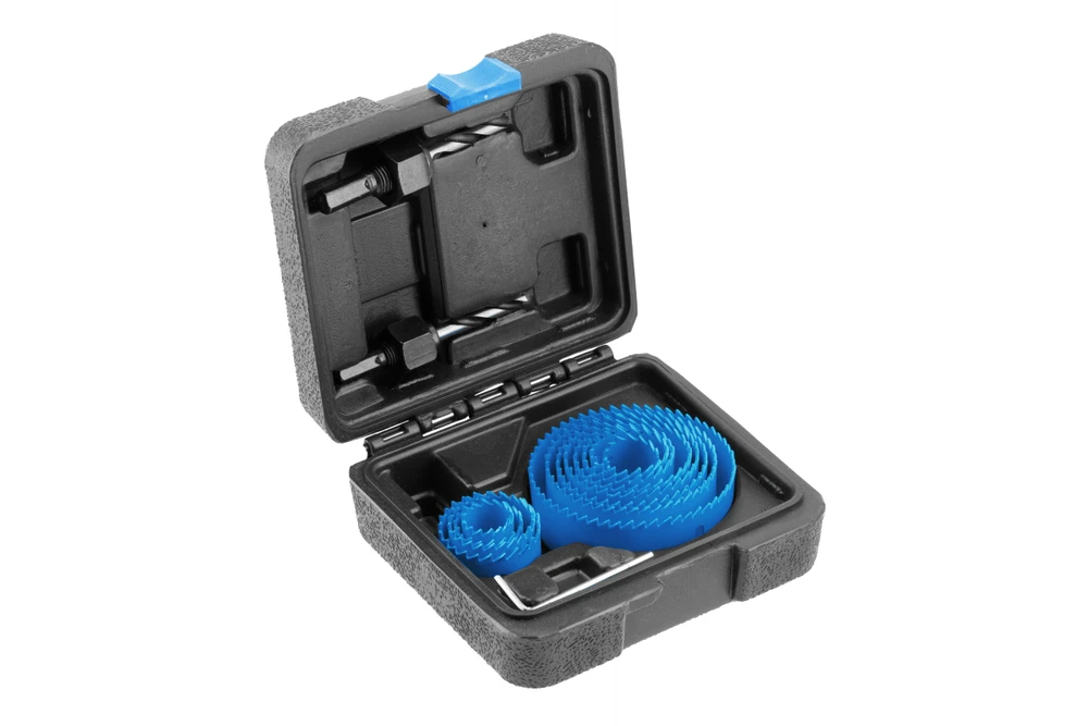 Medžio gręžimo karūnų komplektas Hogert HT6D464, 19-75mm., 14 dalių