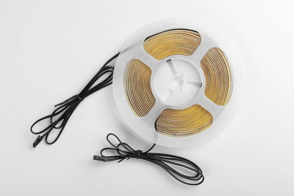 COB LED Strip 24V, 480LED/m, 8mm, 10W/m, gel-free, cold baltas, 2x1m mini amp cable