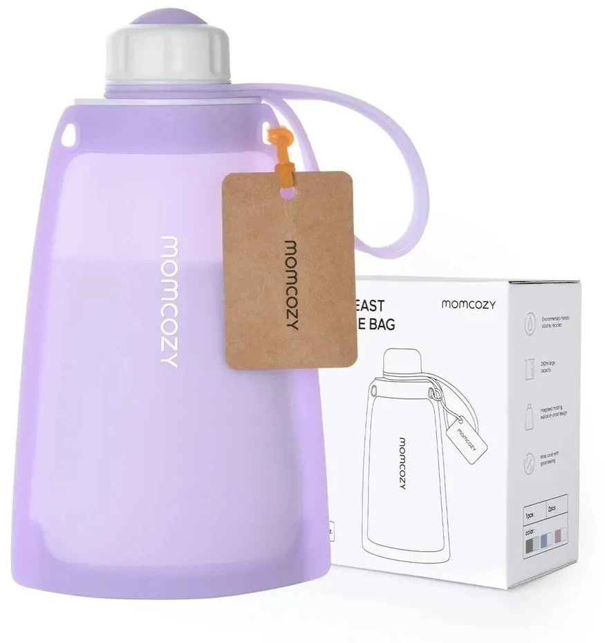 MOMCOZY DAUGKARTINIAI SILIKONINIAI PIENO IR MAISTO LAIKYMO MAIŠELIAI, 2 VNT. VIOLETINIS IR PILKAS