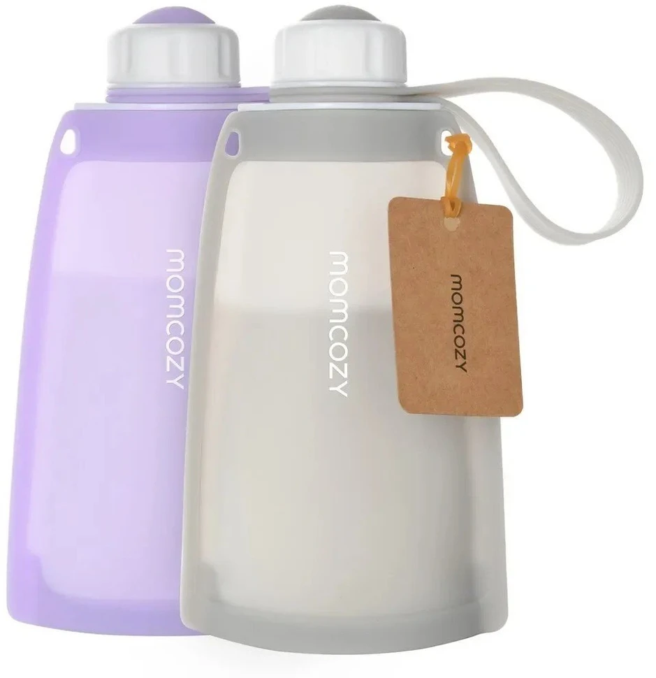 MOMCOZY DAUGKARTINIAI SILIKONINIAI PIENO IR MAISTO LAIKYMO MAIŠELIAI, 2 VNT. VIOLETINIS IR PILKAS