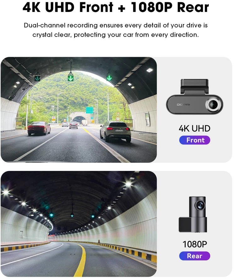 DDPAI N5 Dual 4K 2160p + 1080p AI GPS Wi-Fi vaizdo registratorius su galinio vaizdo kamera