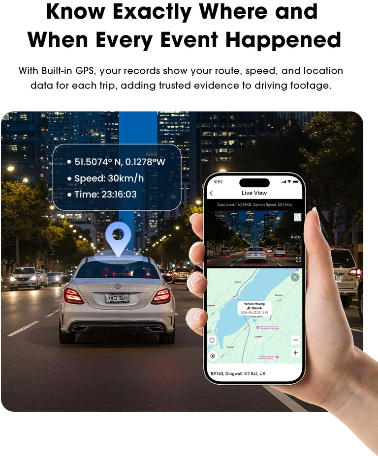 DDPAI N5 Dual 4K 2160p + 1080p AI GPS Wi-Fi vaizdo registratorius su galinio vaizdo kamera