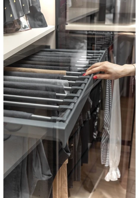 Drawer Elite for trousers 600 mm with soft closing, pilka anthracite