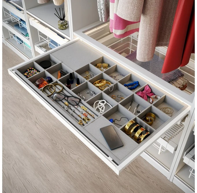 Drawer Elite with organizer 700 mm with soft closing, baltas