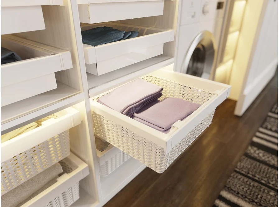 Drawer Elite with rattan basket 600 mm with soft closing, baltas