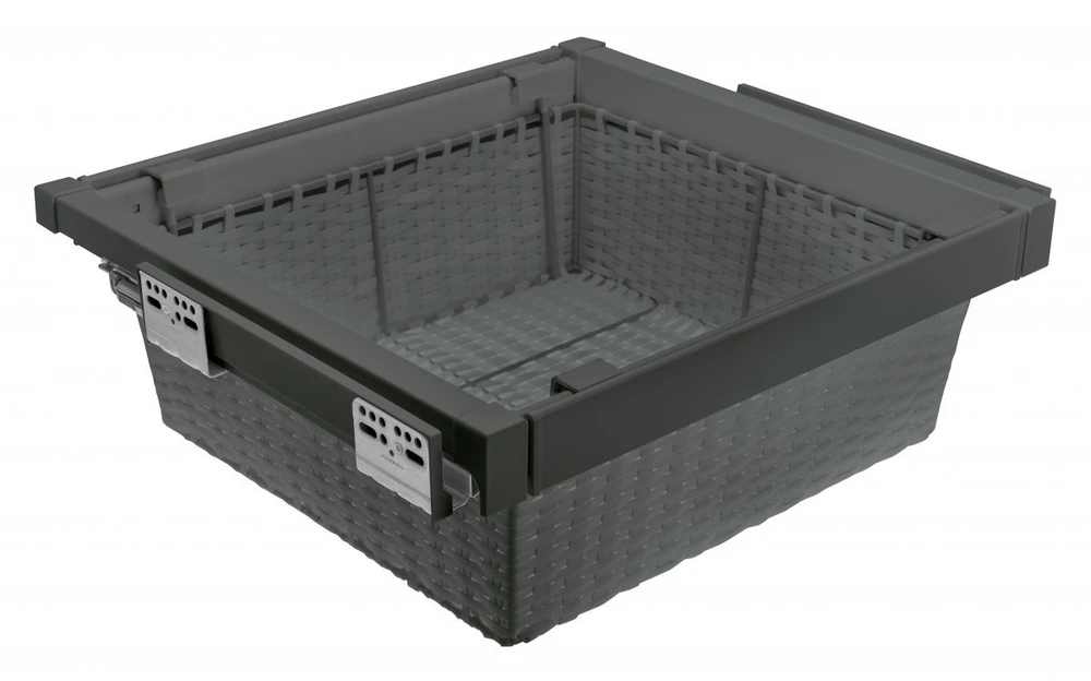 Drawer Elite with rattan basket 700 mm with soft closing, pilka anthracite