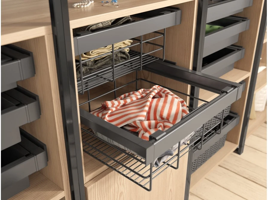 Drawer Elite with wire basket 900 mm with soft closing, pilka anthracite