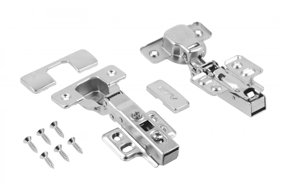 ECHC hydraulic hinge, straight + H=0 slide with 4 holes, without direct fixing screws